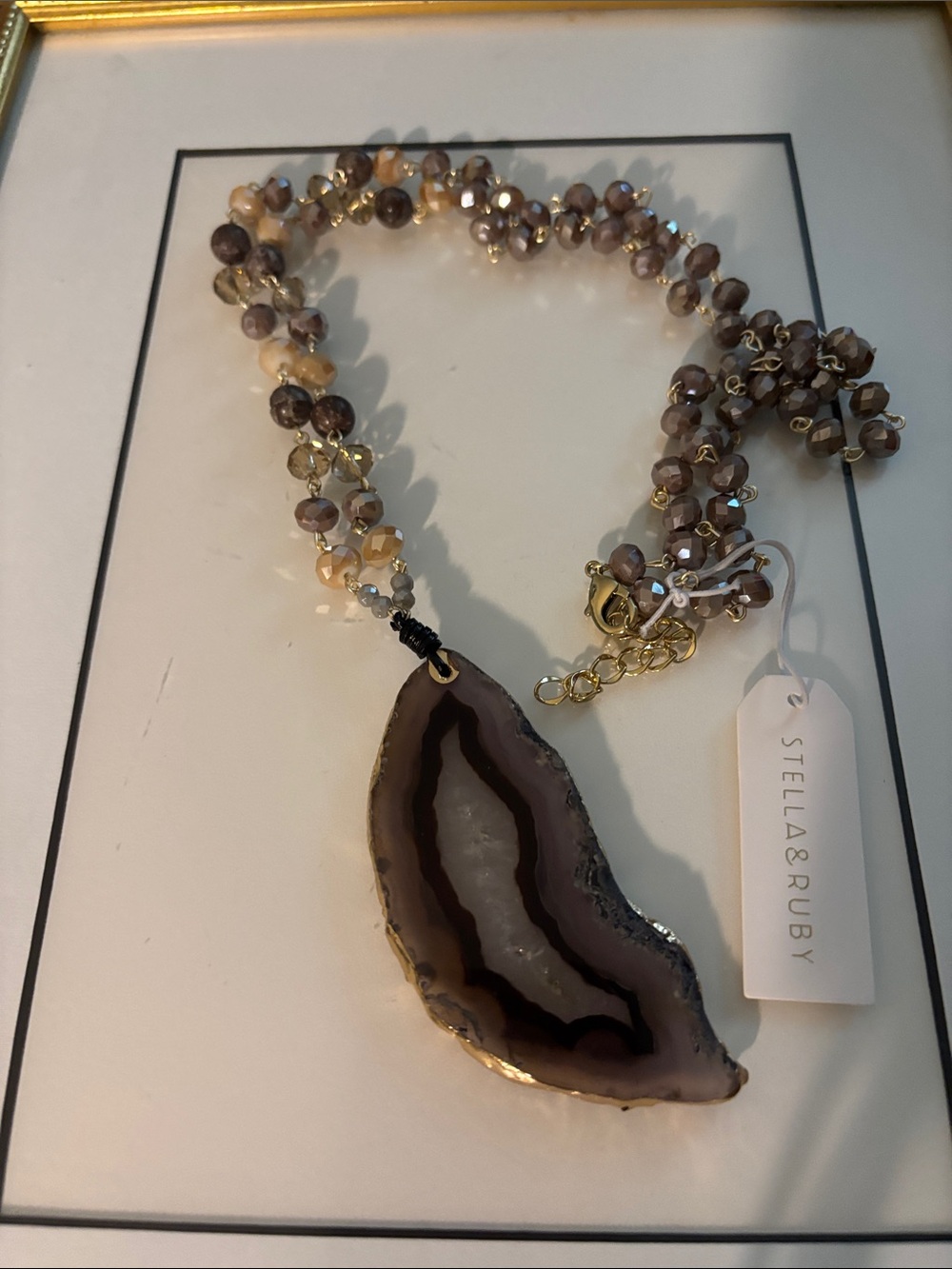 Stella & Ruby Brown Agate Pendant Beaded Necklace